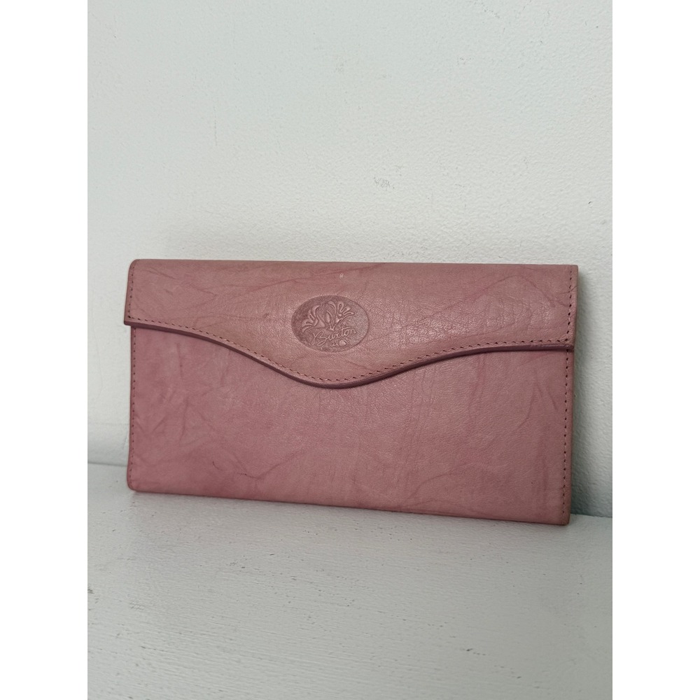 Buxton Women Pink‎ Top Grain Cowhide Leather Clutch Wallet Kiss Lock Organizer